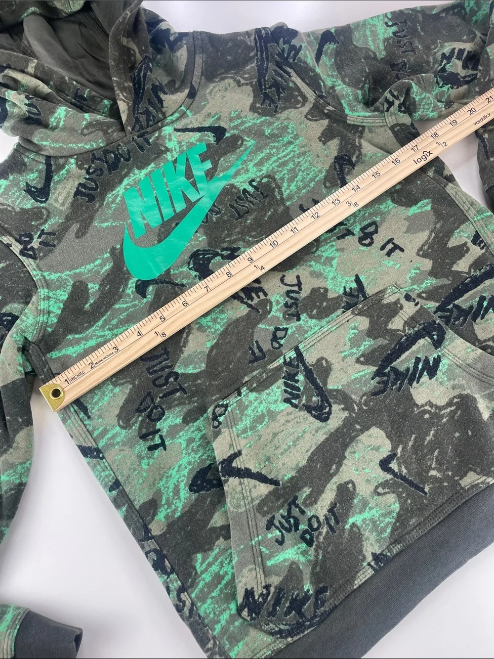 Nike Green Camo Pullover Hoodie with Green Logo